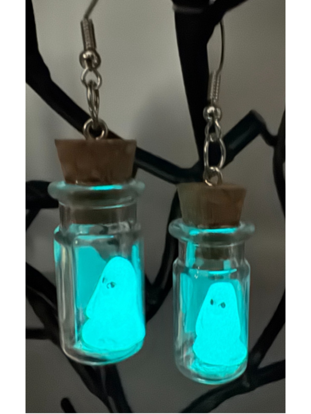 Halloween Earrings Tiny Glow In The Dark Ghosts Trapped In A Corked Bottle